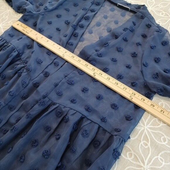 Elesol Swiss Dot Open Front Blue Kimono Cardigan Size Small - Picture 6 of 9